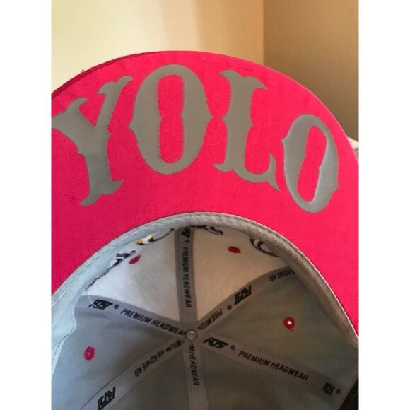 YOLO Adjustable Snapback Hat Hip Hop You Only Live Once Cap Gray Pink Yellow - Picture 7 of 7